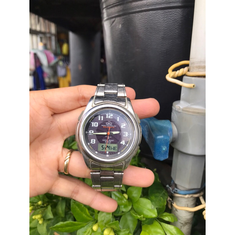 Đồng hồ nam 2 máy của citizen pin solar mặt tím