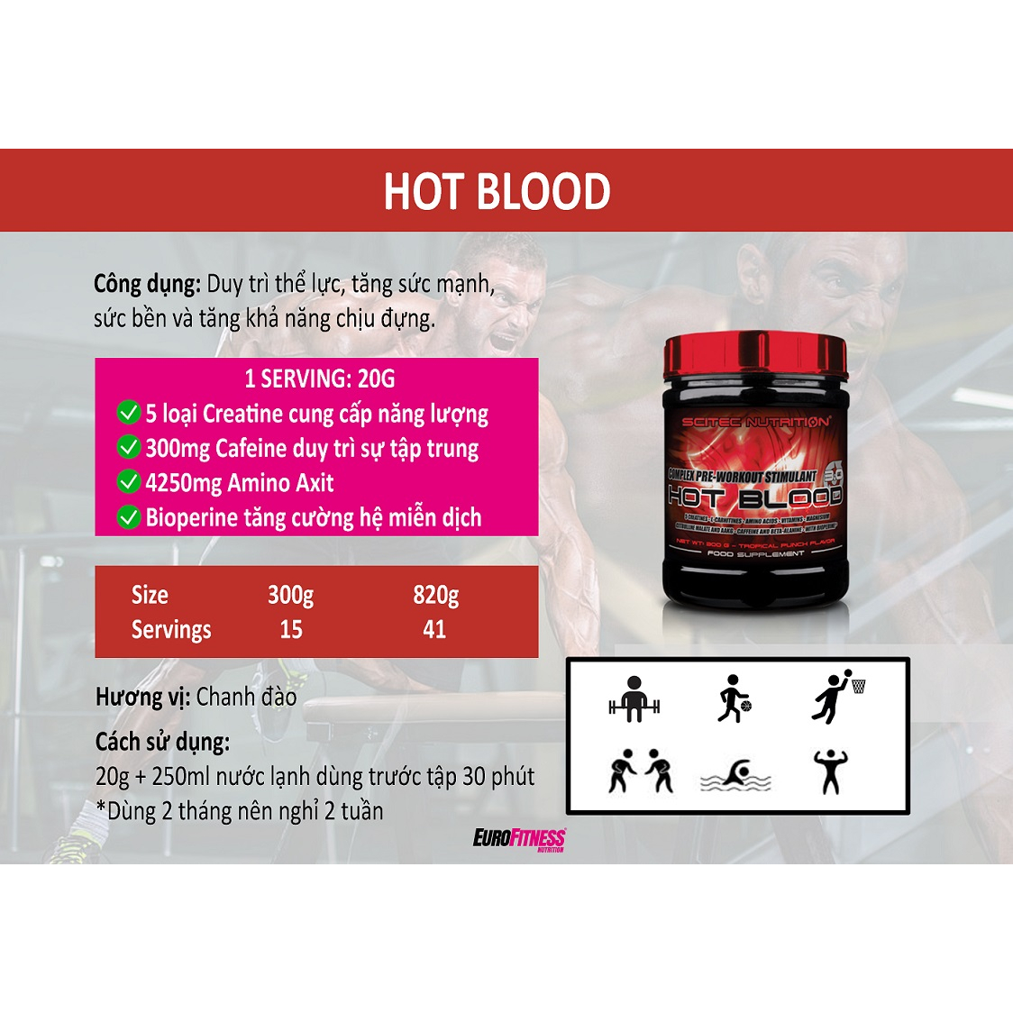 PRE WORKOUT Scitec Hot Blood Hardcore Sản Phẩm Dùng Trước Tập [700G] Chính hãng