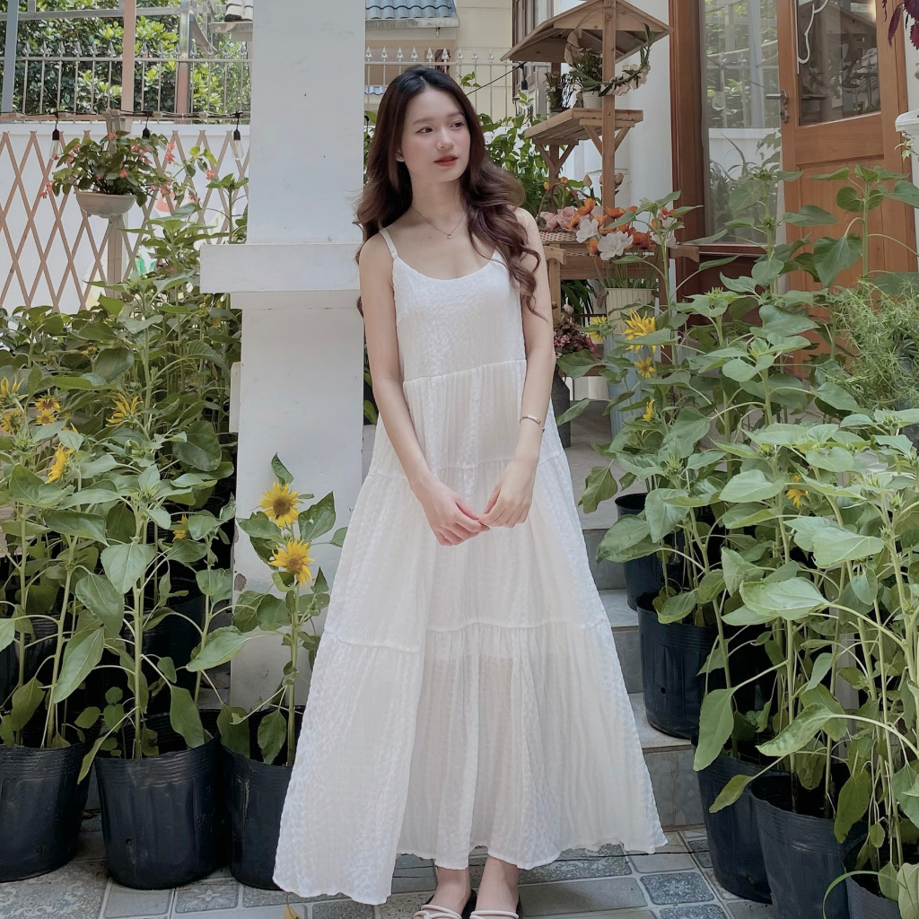 Váy đầm maxi dáng dài 2 dây chốt xốp không nhăn vintager trơn nàng thơ nhẹ nhàng Hari GenZ 3043