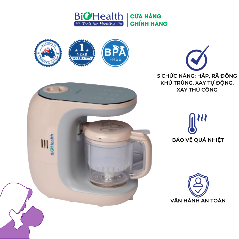 Máy Làm Thức Ăn Dặm Cho Bé, Nhanh Chóng Tiện Lợi - Tích Hợp Khử Trùng - Chính Hãng Biohealth BH003