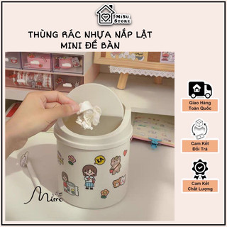 Thùng rác nhựa mini nắp lật để bàn học văn phòng, thùng rác mini để bàn có nắp đậy