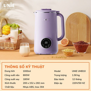 Máy làm sữa hạt Unie UMB10- Tặng 2 chai thủy tinh đựng sữa hạt và 2 túi hạt đậu nành- Hàng chính hãng, bảo hành 12 tháng