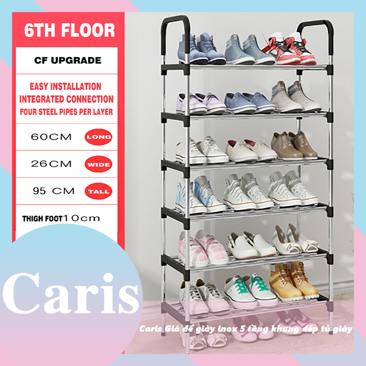 Caris Giá để giày inox 5 tầng khung dép tủ giày