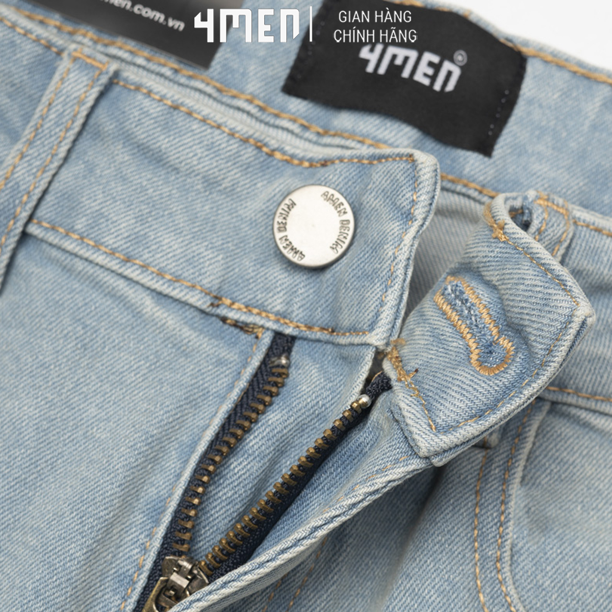 Quần Short Jeans Thêu Wave Form Regular 4MEN QS043 nam vải denim dày dặn, mềm mại, thoáng mát, co giãn, trẻ trung