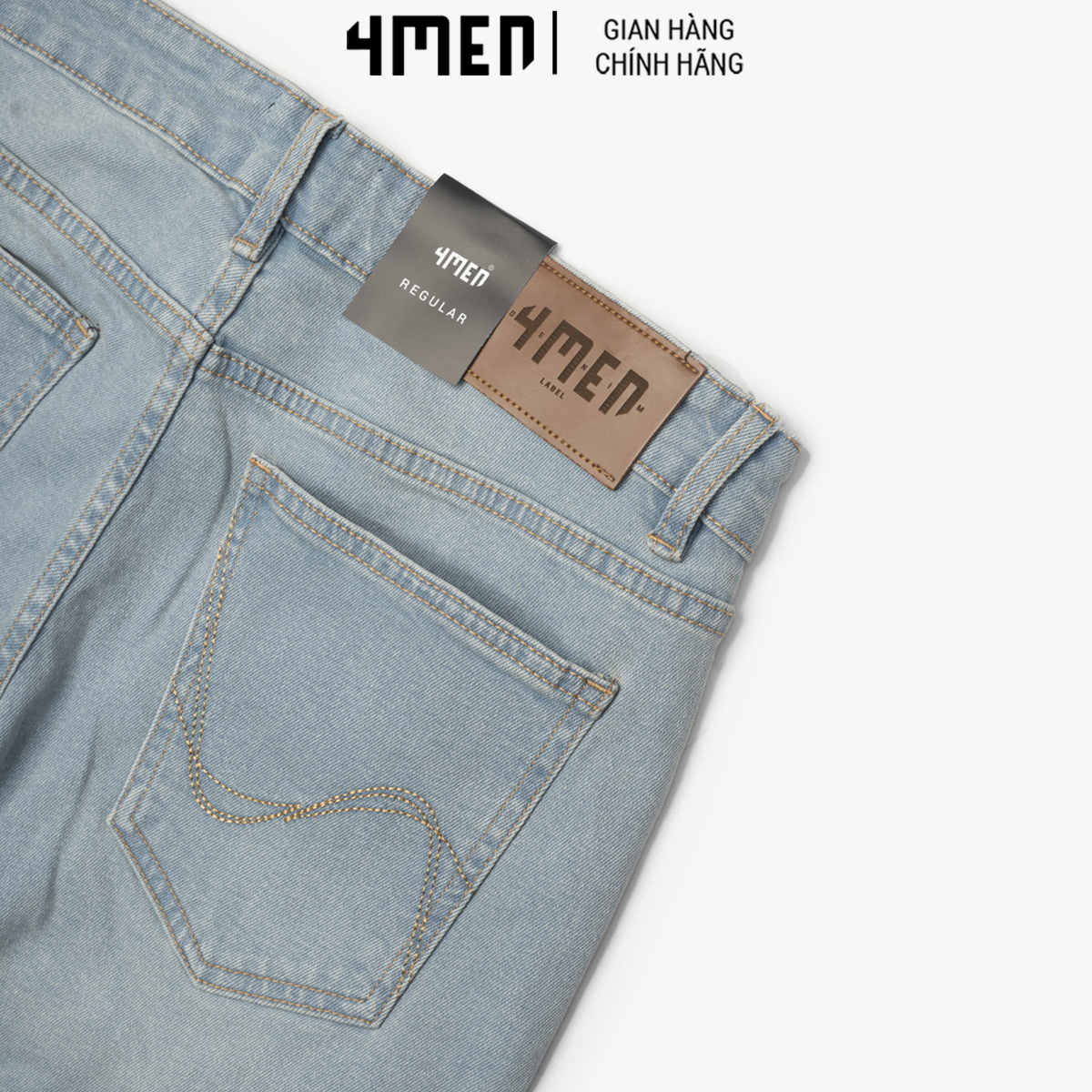Quần Short Jeans Thêu Wave Form Regular 4MEN QS043 nam vải denim dày dặn, mềm mại, thoáng mát, co giãn, trẻ trung