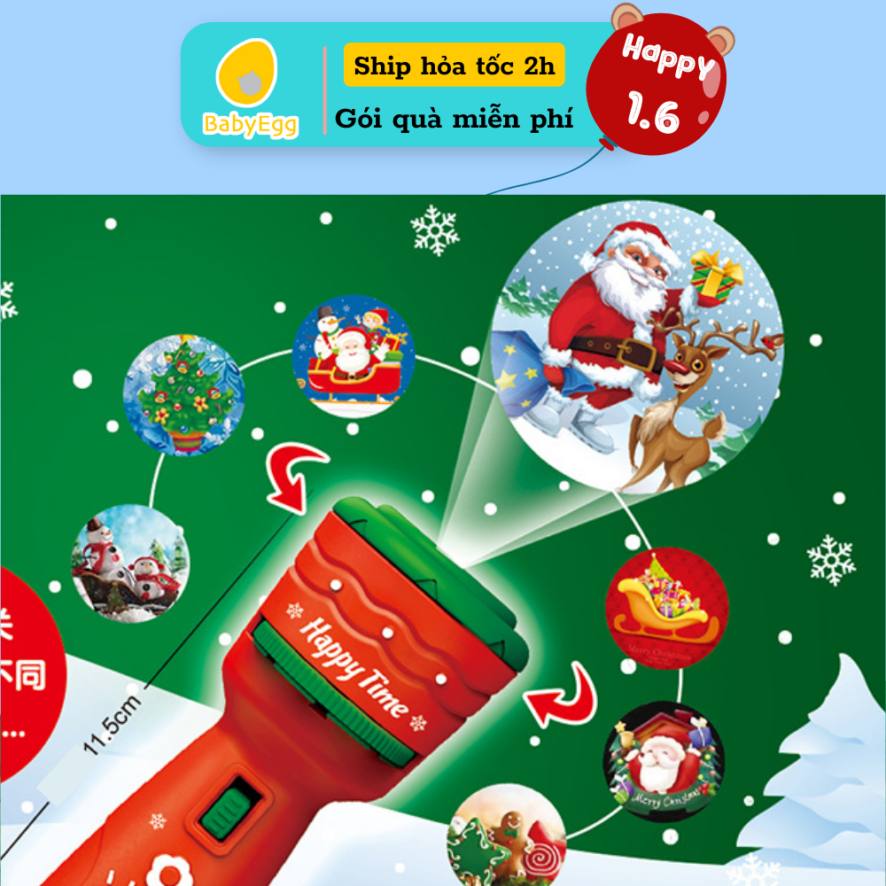 Đèn pin chiếu hình cho bé 24 hình noel tạo bóng chiếu trần nhà đồ chơi quà tặng noel cho bé trai bé gái 1 2 3 4 5 6 tuổi