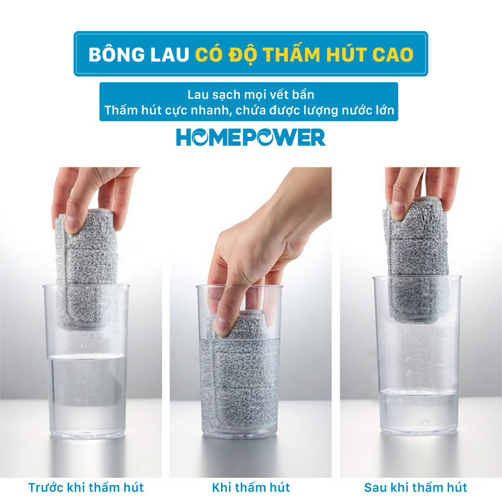 Miếng lau nhà thay thế cho cây lau nhà tự vắt phun sương CS-02 Homepower, sợi microfiber 36x10cm cao cấp - ML02