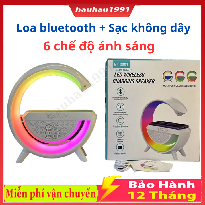 Loa bluetooth mini chữ G tích hợp đèn Led RGB và sạc không dây, Loa nghe nhạc bluetooth mini bass cực mạnh