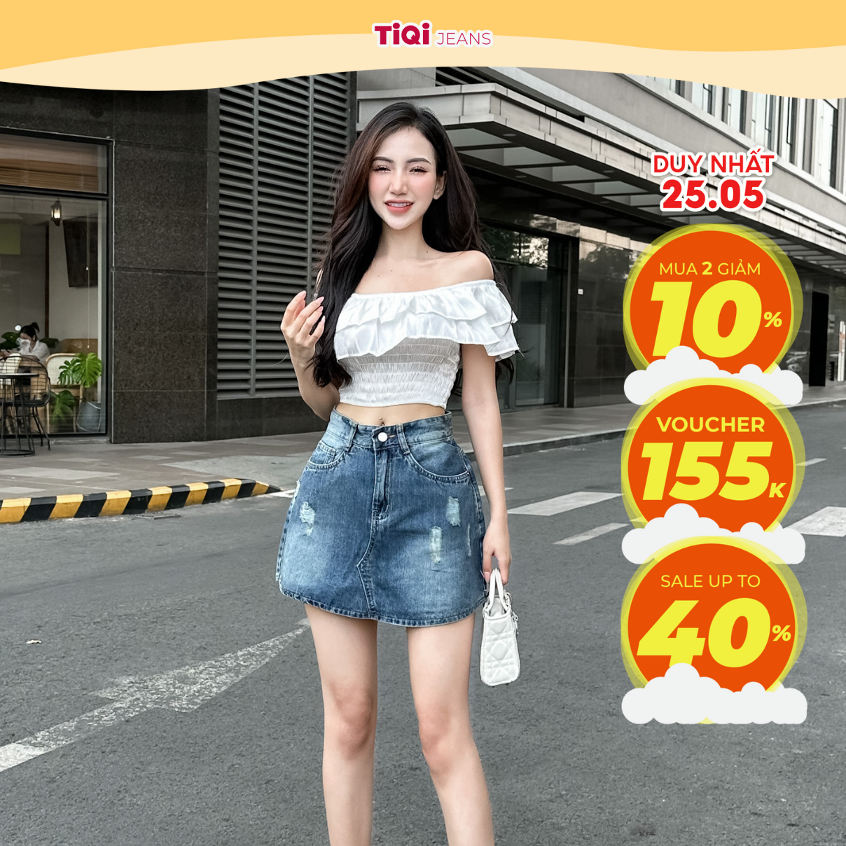 Chân váy jean rách chữ A kiểu mới TiQi Jeans V-266