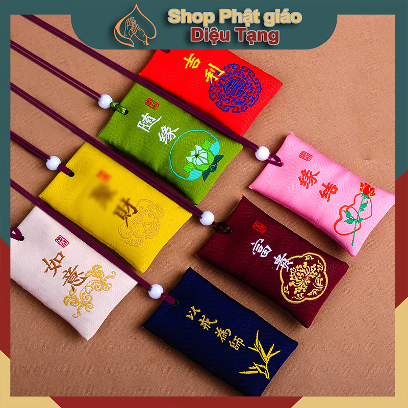 Túi thơm may mắn, bình an gồm bột đàn hương và đại bi chú