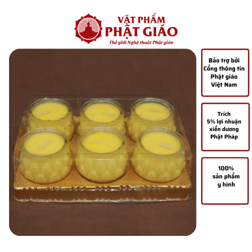 Nến cốc thắp hương, nến ly thủy tinh hoa sen bộ 6 cốc, cháy 24 giờ - Lá Bối