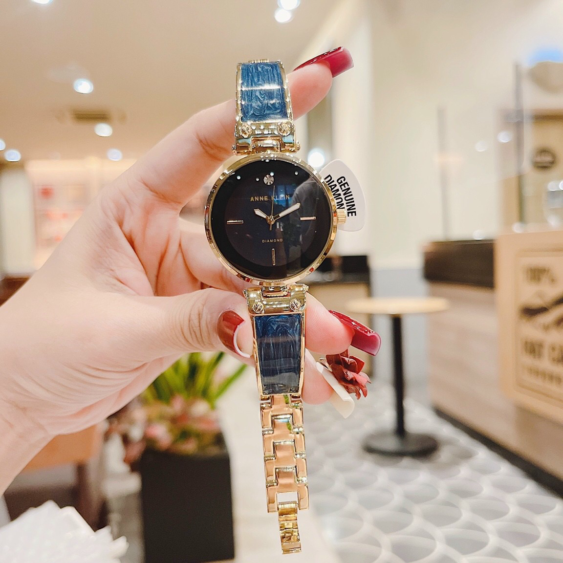 Đồng hồ nữ ANNE KLEIN AK-2512GYRG, Size 34mm, dây thép không gỉ, Authentic, Full box, Luxury diamond
