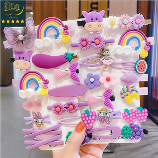 Kẹp tóc trẻ con bé gái set 14 chi tiết nhiều sắc màu xinh xẻo 🌟freeship🌟 vỉ 14 kẹp tóc cho bé