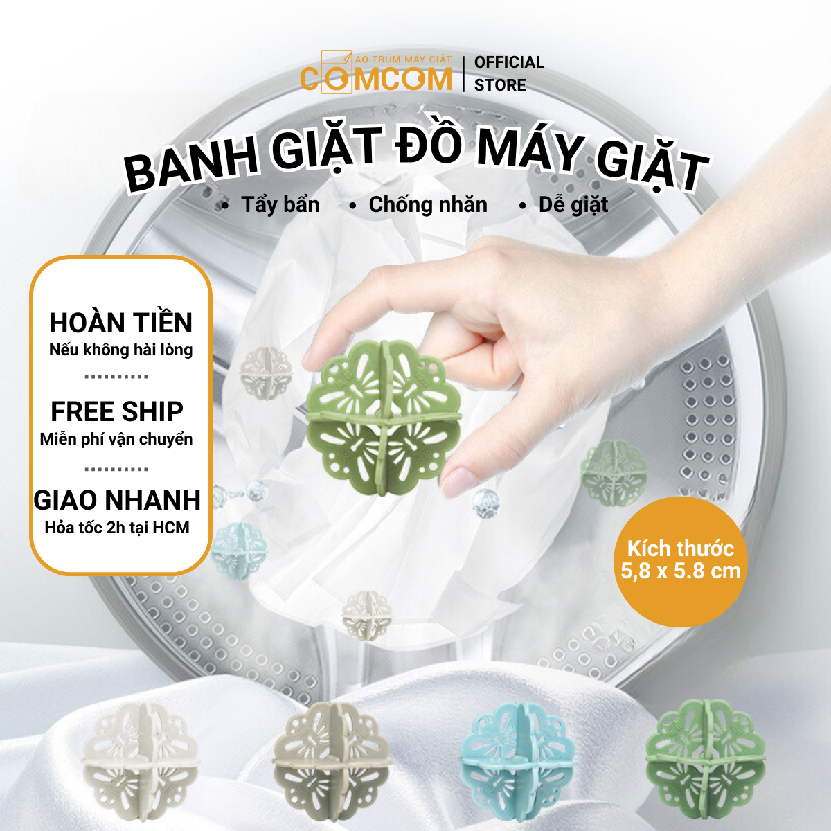 Set 4 banh giặt HOFACO làm sạch chống nhăn quần áo được làm bằng nhựa nguyên sinh cao cấp