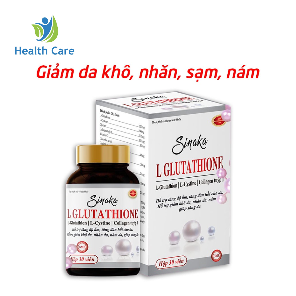L Glutathione HDPHARMA đẹp sáng da, giảm khô da, nám sạm da, nhăn da - 30 viên [Sinaka L Glutathion]