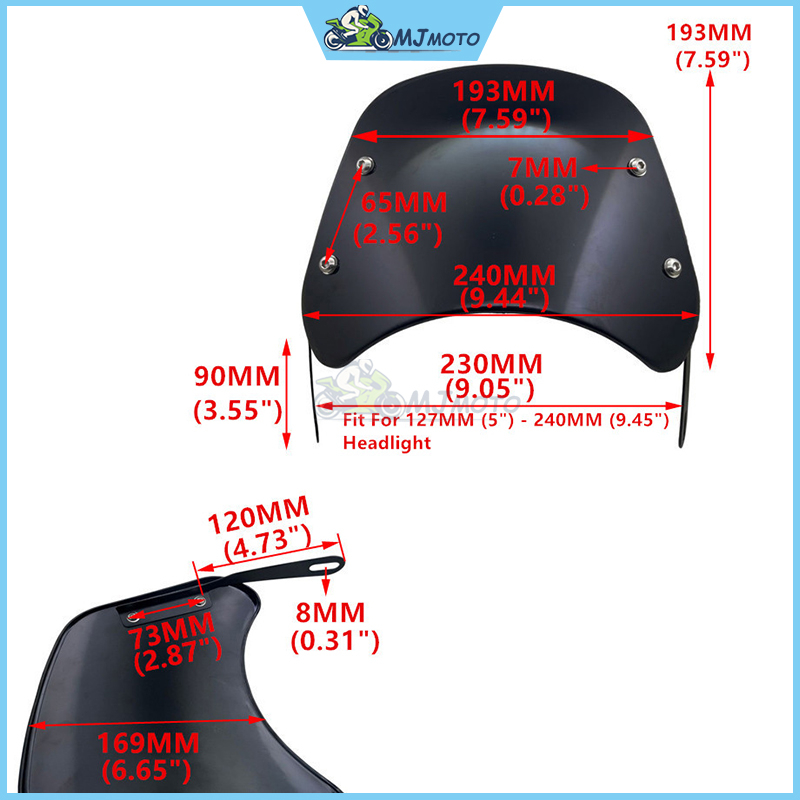 Bộ kính chắn gió lắp gáo đèn GD110 En150 YB125 mô tô 5-7inch