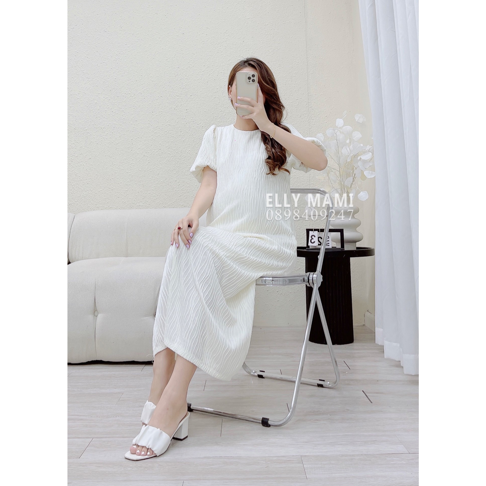 ( 40kg - 65kg ) Đầm Bầu , Suông Thun Gân Tay Phồng Form Dễ Mặc Thoải Mái Suốt Thai Kì &amp; Sau Sinh Thiết Kế Cao Cấp