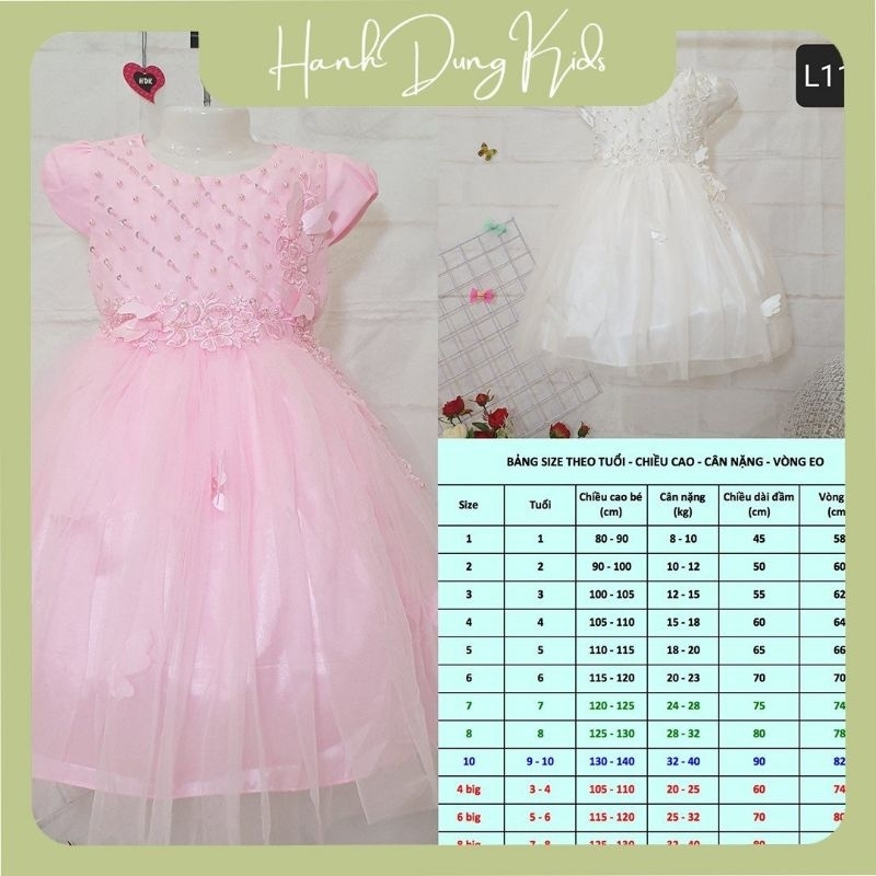 Đầm công chúa đính hoa sang chảnh cho bé, có big size