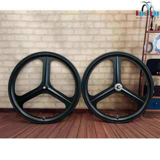  Bánh vành 3 đao trắng đen cho xe đạp Fixed Gear trước sau 
