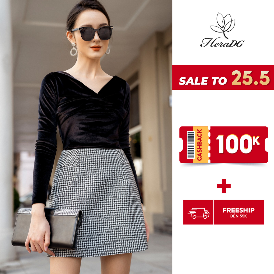 Chân Váy Nữ HeraDG Dáng Chữ A Ngắn Họa Tiết Kẻ Hiện Đại, Chất Dạ Cao Cấp WJPBA008