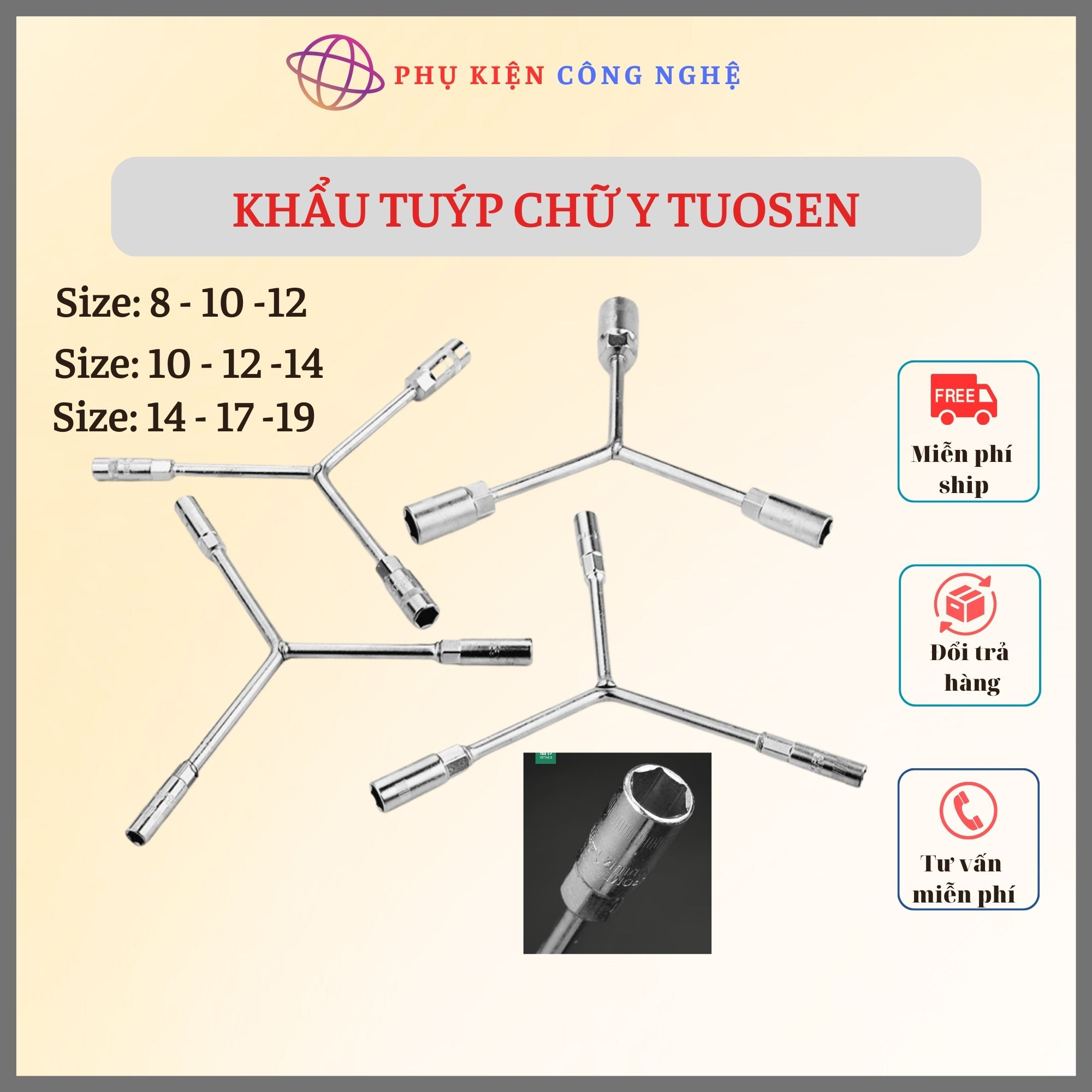 Khẩu tuýp chữ Y Tuosen, thép mạ