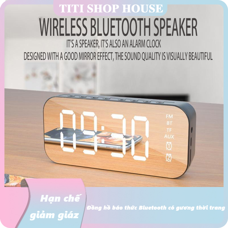Sáng Tạo Không dây Bluetooth gương đồng hồ đồng hồ Báo Thức Không dây Bluetooth đài phát thanh phát sóng thẻ loa