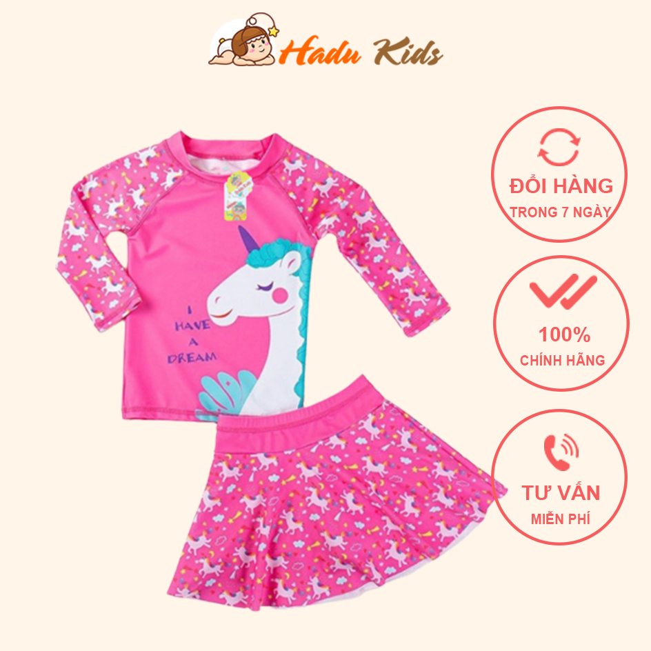 Bộ bơi bé gái dài tay size đại 10-39kg CHỐNG NẮNG UPF 50+ Áo tắm bé gái, váy bơi trẻ em từ 1-10 tuổi Hadukids