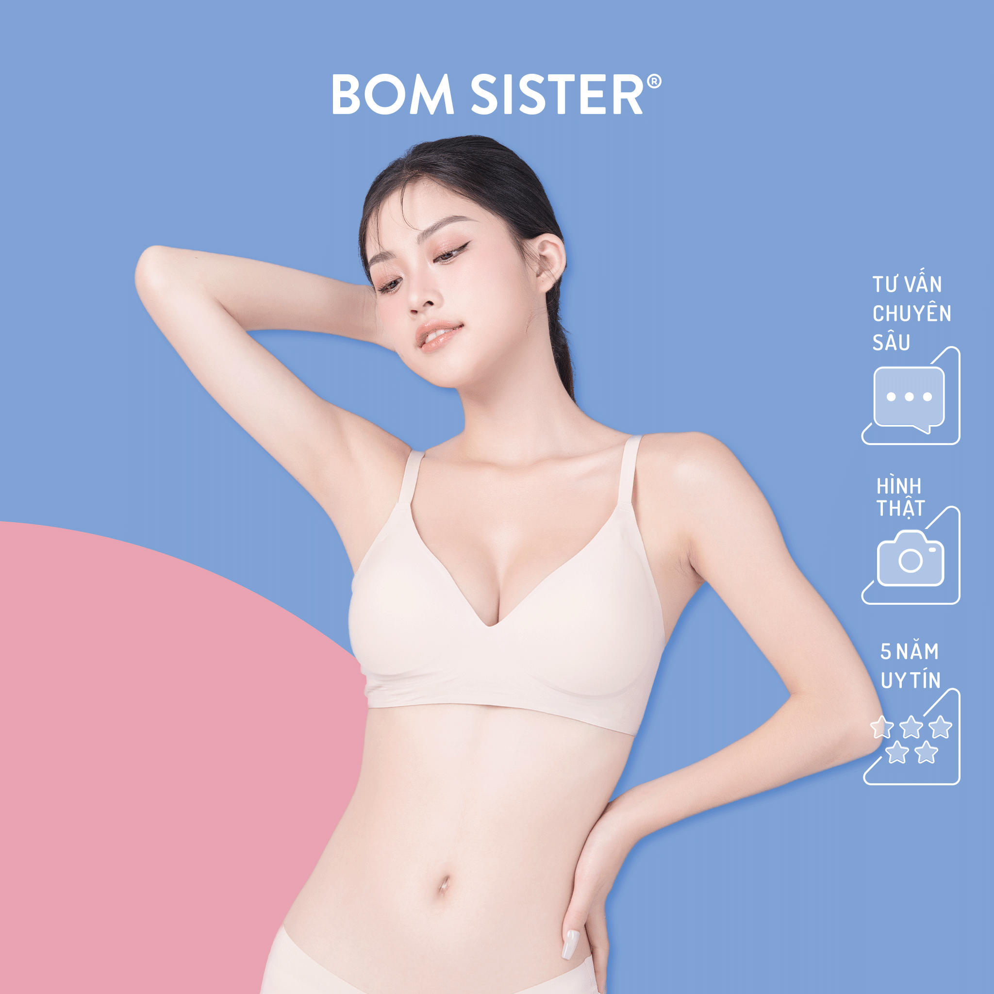 Áo lót mút vừa không gọng màu trơn mút tháo rời được BOM SISTER MU0340