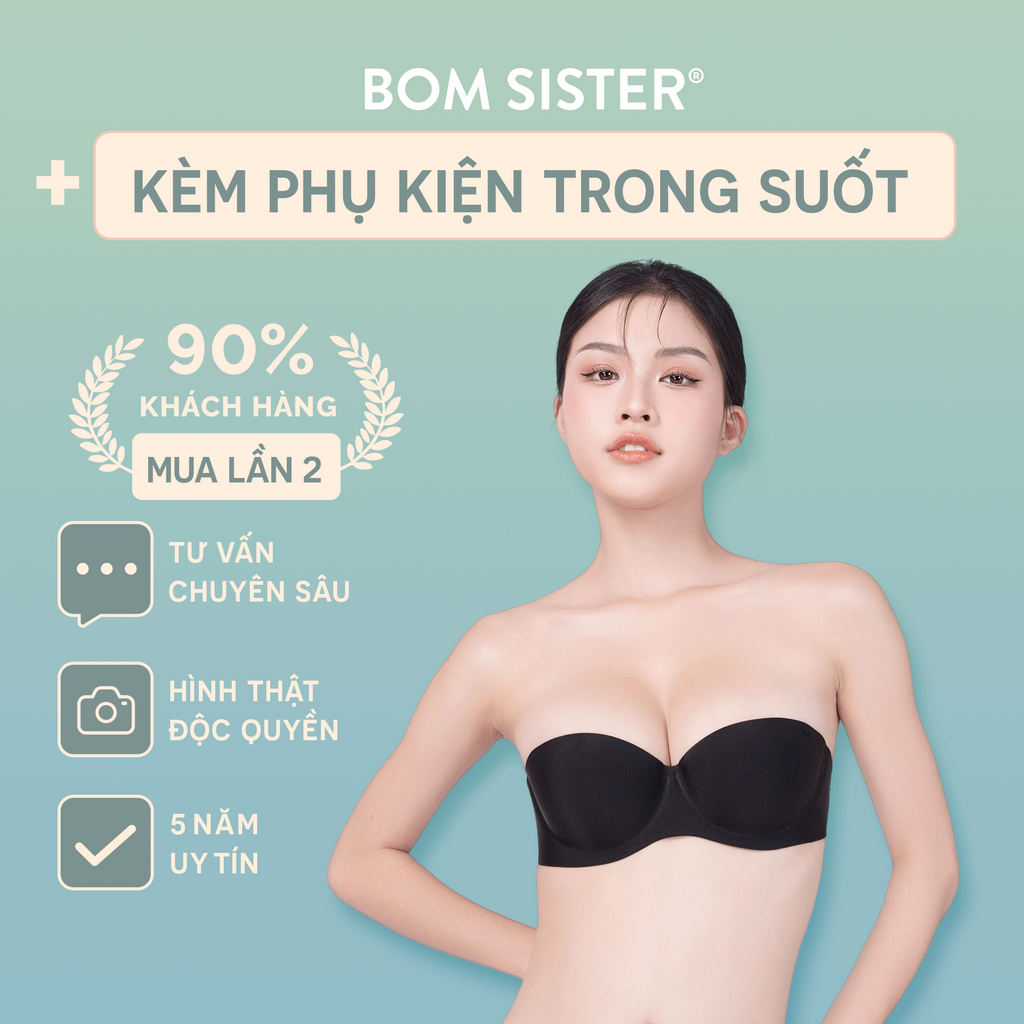 Áo Lót Cup Ngang Mút Vừa Su Đúc Không Dây Kèm Dây Trong Chuyên Mặc Áo Hở Vai BOM SISTER MU2505