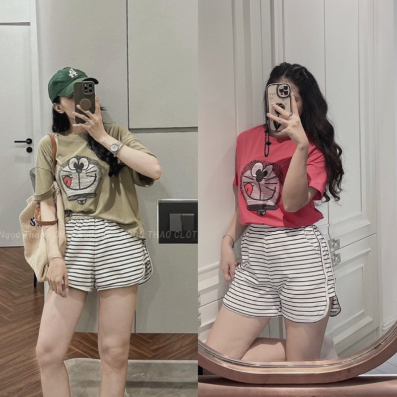 BỘ ĐÙI ĐOREMON QUẦN KẺ CHO NỮ