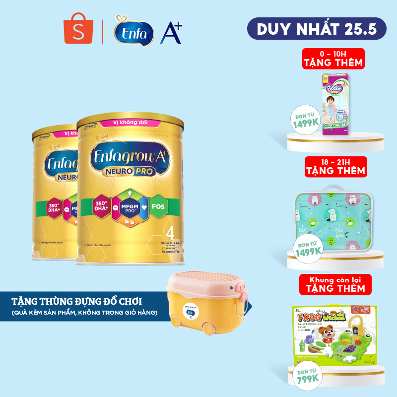 Bộ 2 Sữa bột Enfagrow A+ Neuropro 4 - DHA & MFGM vị không đổi –1.7kg/lon