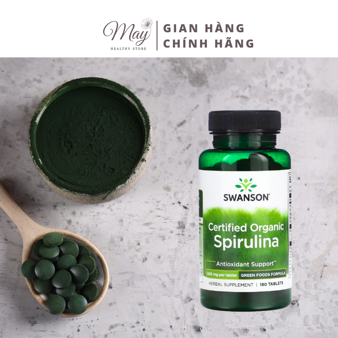 Viên Uống Swanson Certified Organic Spirulina Tảo Xoắn Hữu Cơ Chống Oxy Hóa (180 Viên/Lọ)