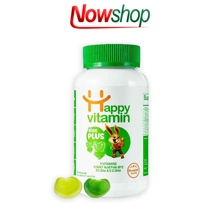 Kẹo dẻo Happy Vitamin Kids Plus giúp bé ăn ngủ ngon tăng đề kháng bảo vệ tim mạch và phòng ngừa loãng xương. Hộp 80 viên