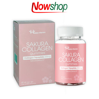 Kẹo dẻo trắng da Happy Vitamin Collagen Sakura giúp đẹp da dưỡng ẩm hạn chế khô da và ngăn ngừa lão hóa da. Hộp 60 viên