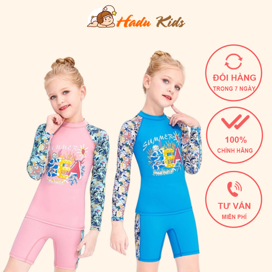Bộ bơi bé gái dài tay, ngắn tay size đại 10-46kg Quần áo bơi, áo tắm trẻ em liền thân từ 1 đến 14 tuổi Hadukids