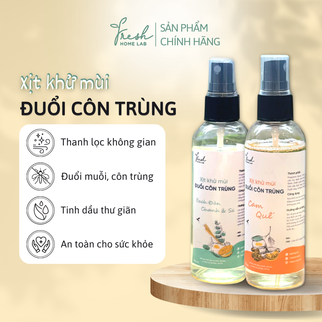 Bình xịt tinh dầu đuổi muỗi và côn trùng, khử mùi thơm phòng thiên nhiên Fresh Home Lab