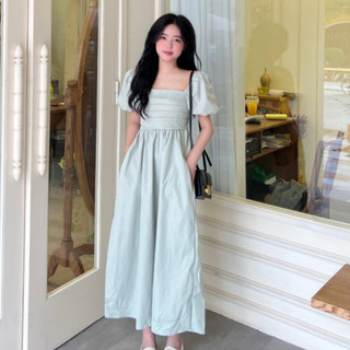 Đầm váy nữ cổ vuông tay bồng chun lưng sau xinh xắn dáng dài xòe bồng nhẹ nhàng nàng thơ siêu hot trenddy
