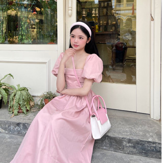 Đầm dáng dài  xếp ly trước ngực tôn dáng mix tay bồng thời trang dành cho các nàng du lịch, đi biển, đi chơi sang chảnh