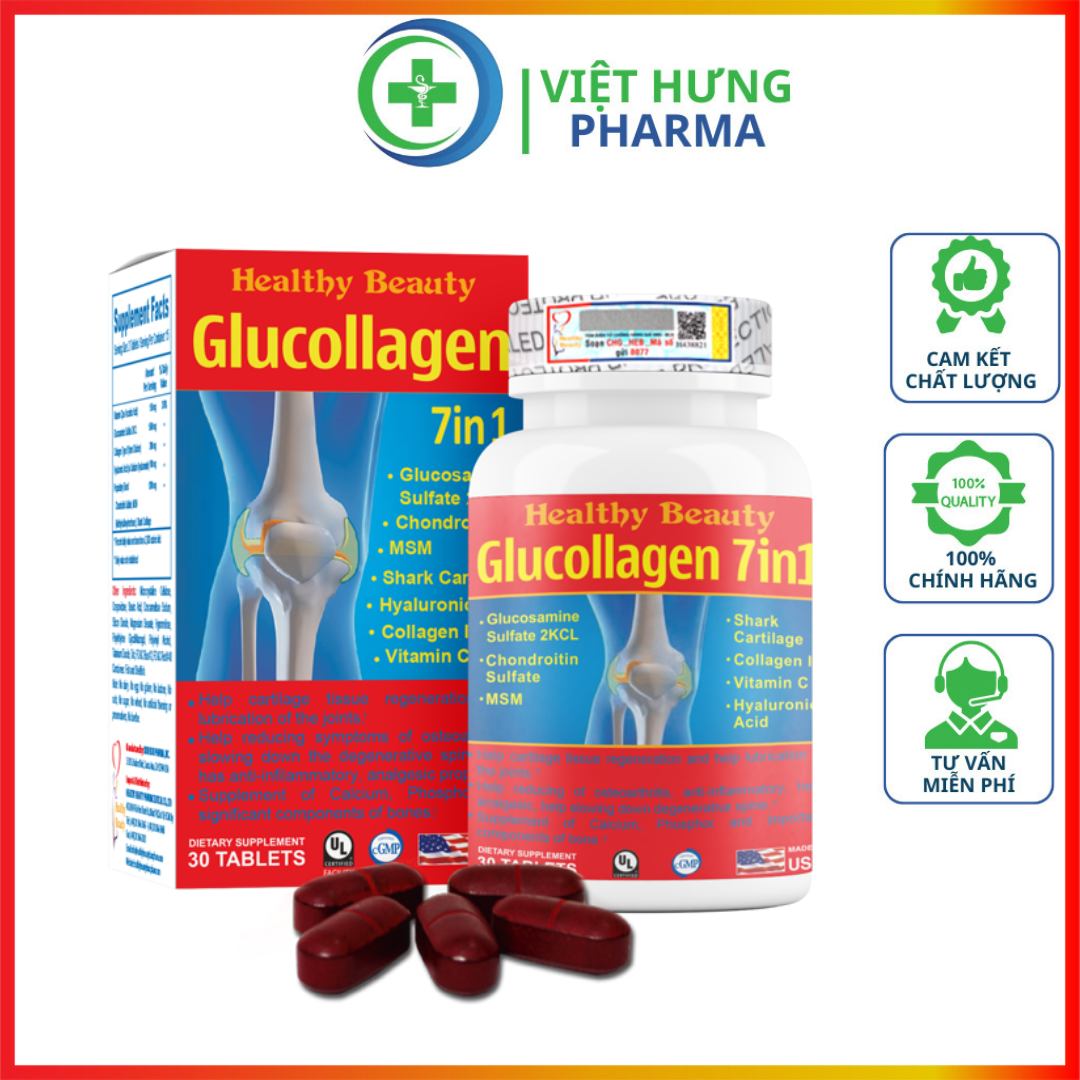 Glucollagen 7in1 Healthy Beauty Tái Tạo Sụn Khớp, Lọ 30v- 60V – Viên Uống