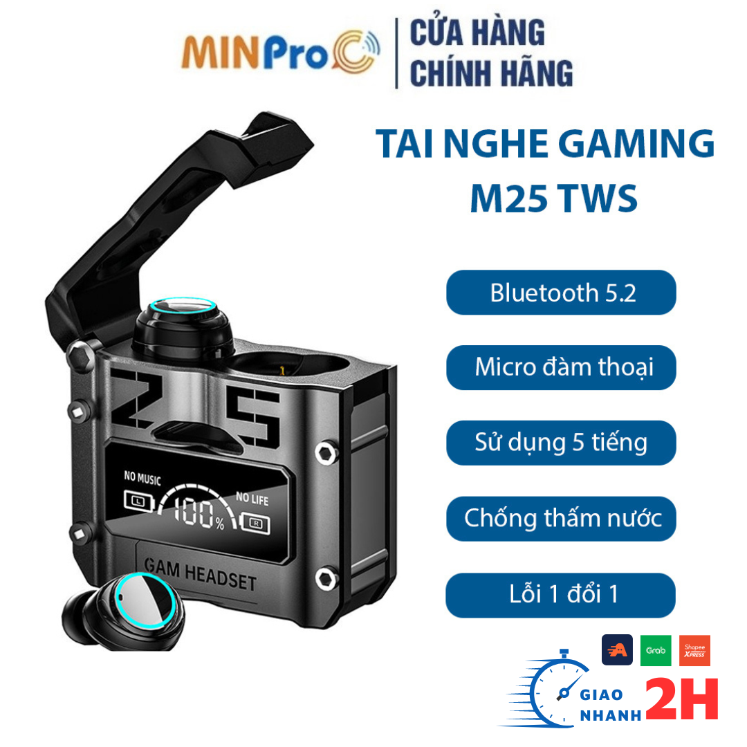 Tai Nghe Bluetooth Gaming MINPRO M25 Không Dây Màn Hình Có Đèn Led Đẹp Dùng Để Chơi Game Chống Nước Chống Ồn ENC