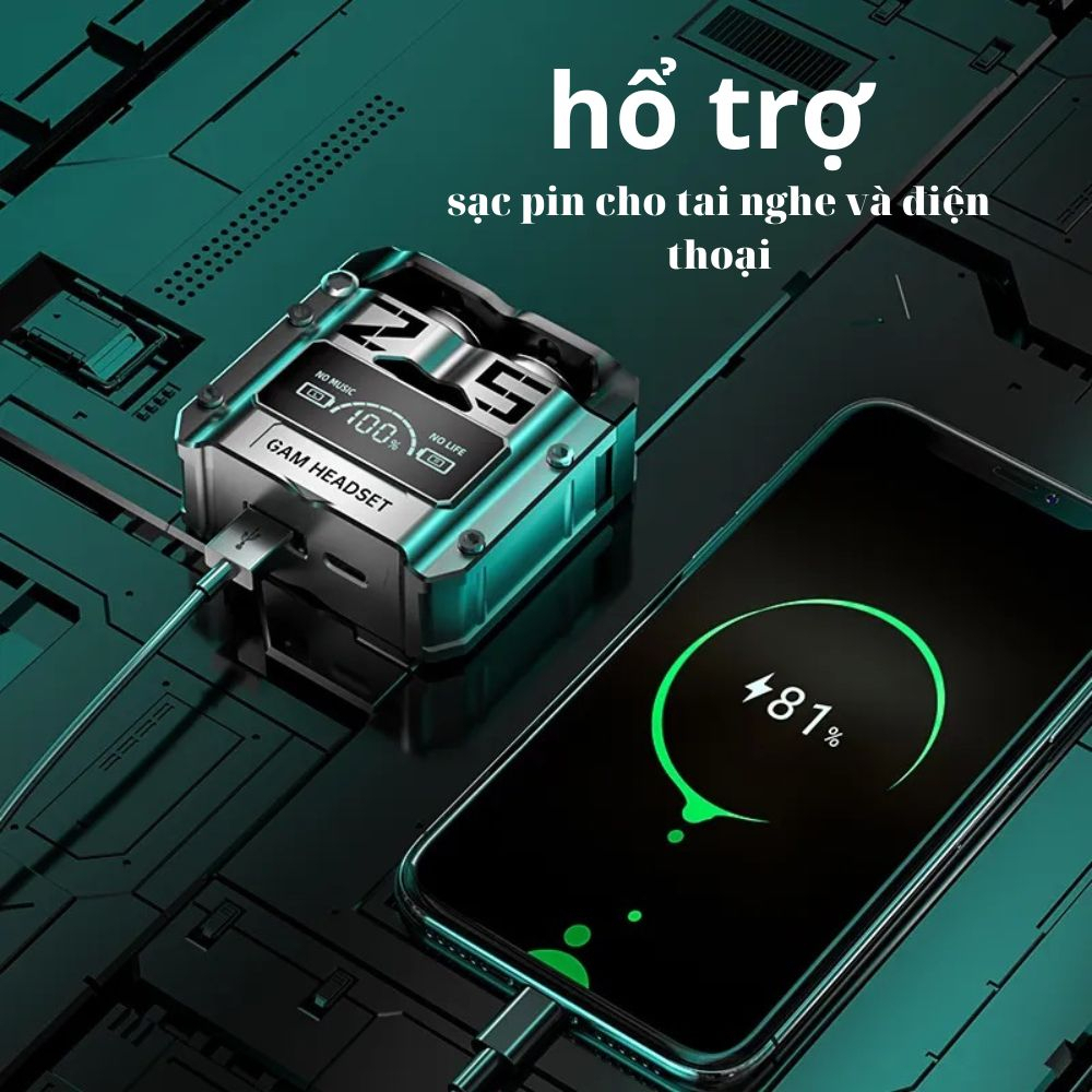 Tai Nghe Bluetooth Gaming MINPRO M25 Không Dây Màn Hình Có Đèn Led Đẹp Dùng Để Chơi Game Chống Nước Chống Ồn ENC