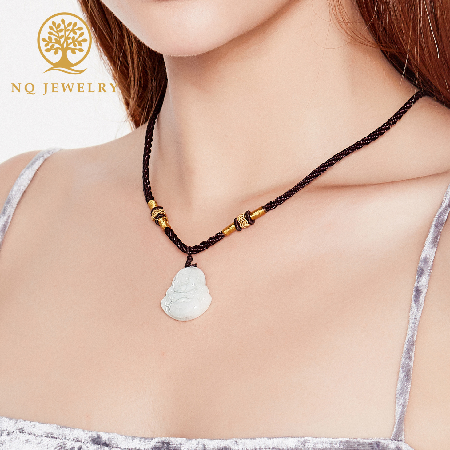 Dây chuyền mặt đá Jadeite Phật Di Lặc - NQ JEWELRY