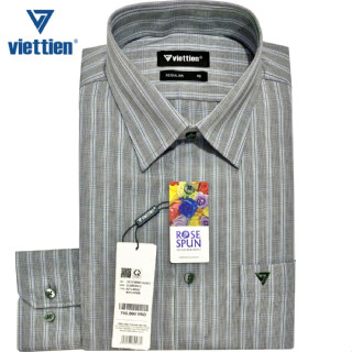 Viettien - Áo sơ mi nam dài tay ca rô cao cấp 1S1198 Regular Xám Vải sợi hoa hồng