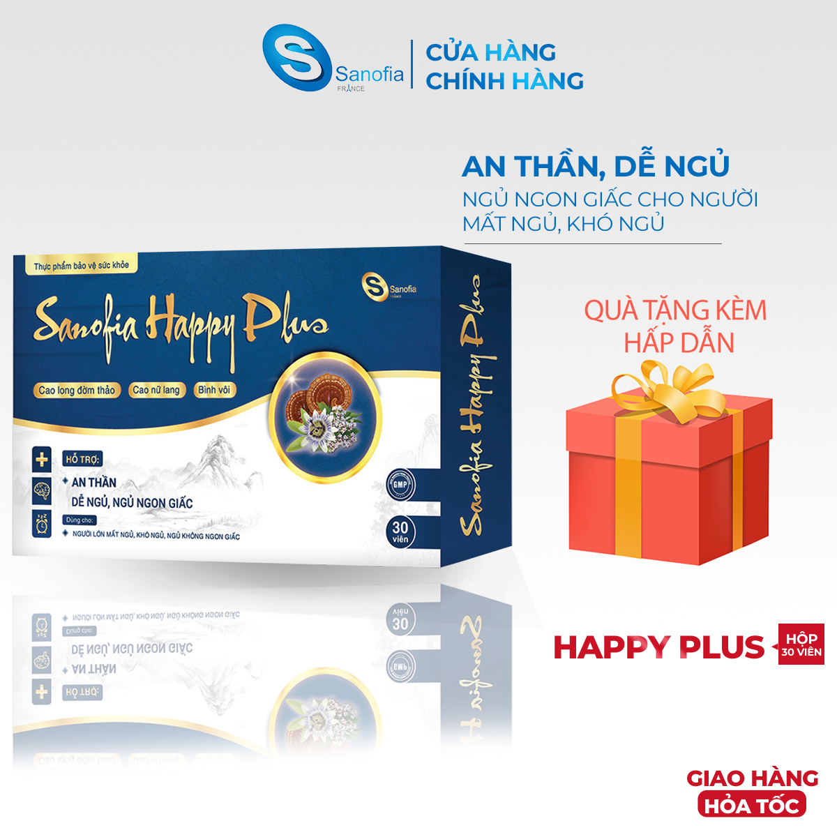 Viên uống dễ ngủ Sanofia Happy Plus an thần, ngủ ngon giấc Hộp 30 viên điều hòa giấc ngủ