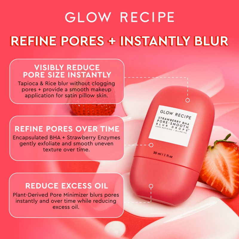 GLOW RECIPE 🌿 Tinh chất dưỡng da Strawberry BHA Pore-Smooth Blur Drops