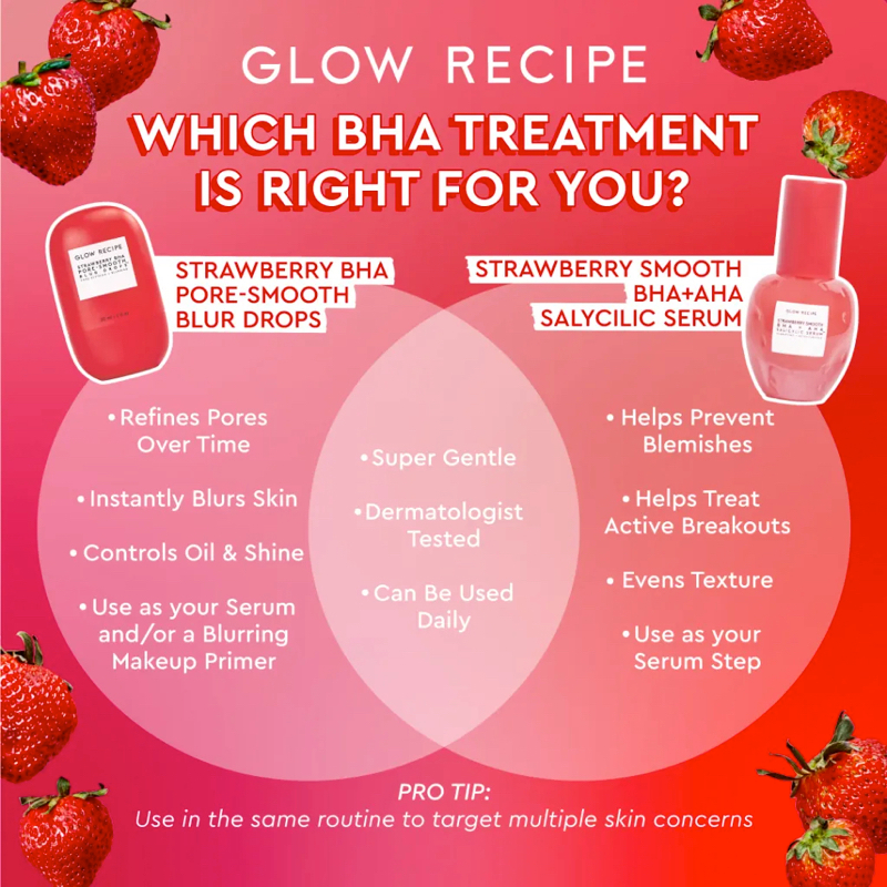 GLOW RECIPE 🌿 Tinh chất dưỡng da Strawberry BHA Pore-Smooth Blur Drops