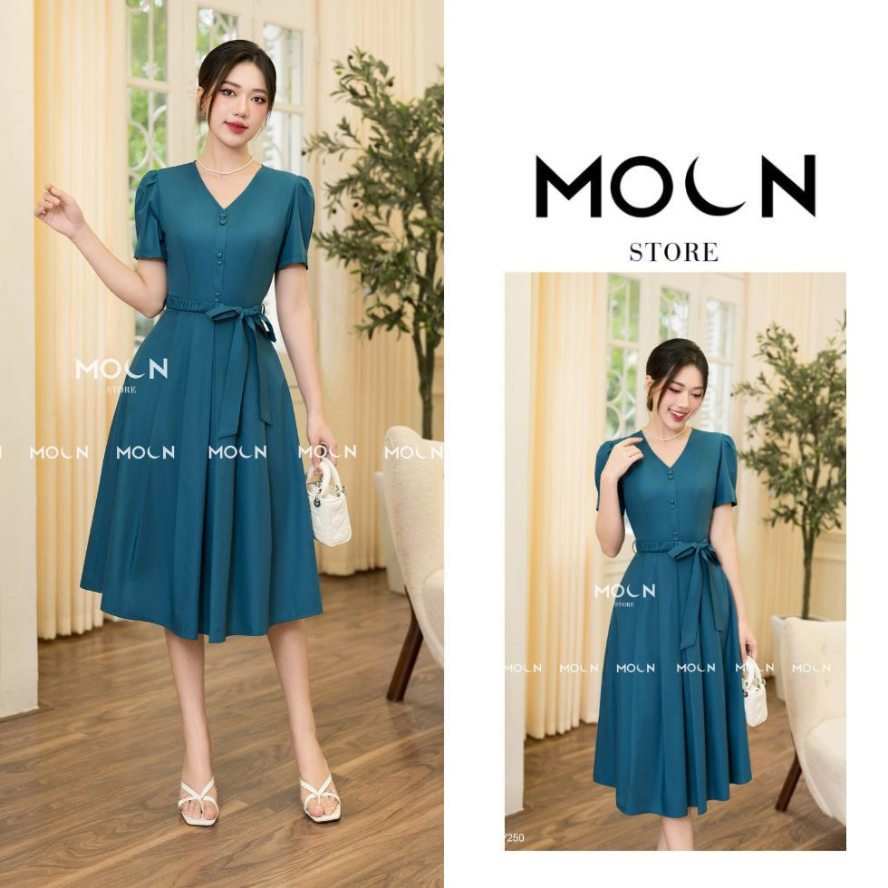 Váy dài nữ công sở liền thân, đầm xòe thiết kế thắt eo dáng dài sang chảnh chất thô cao cấp MV250