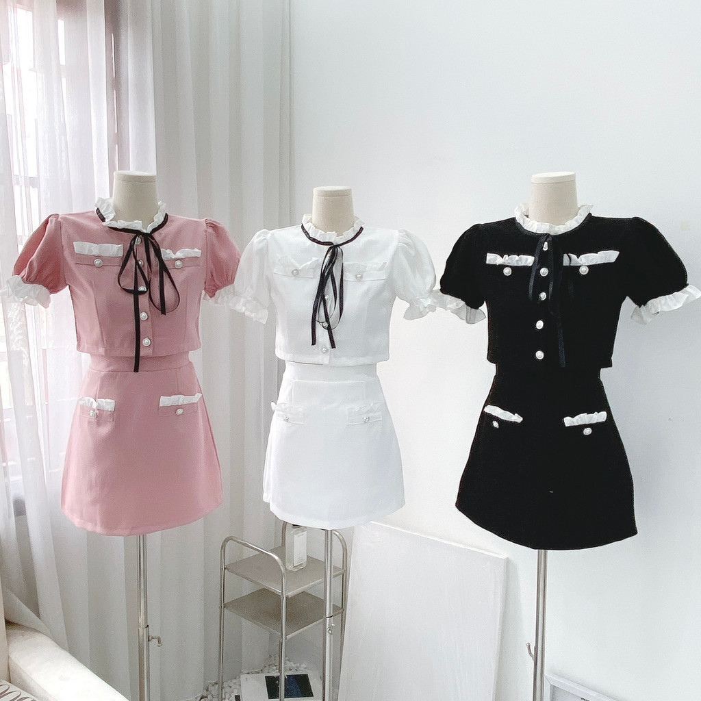 Set Áo Váy Viền Tiểu Thư kèm ảnh thật Bani