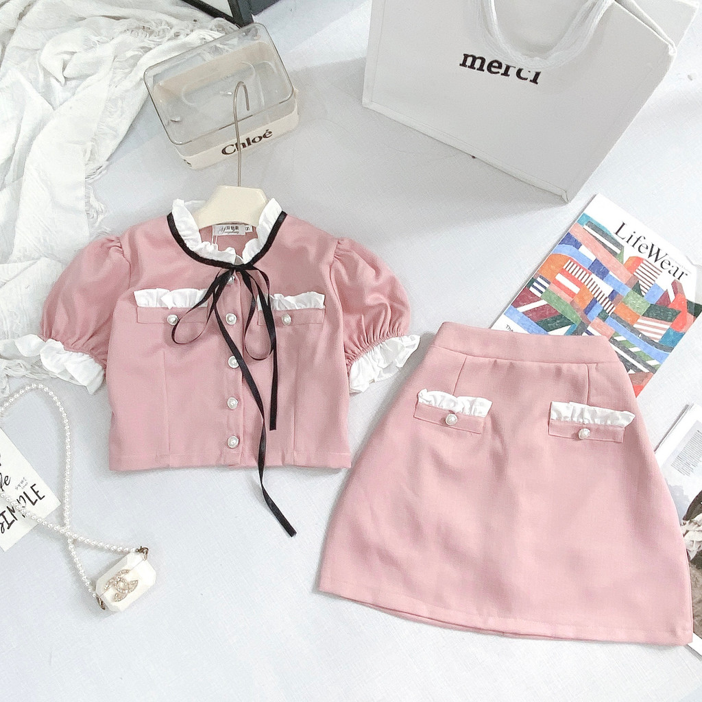 Set Áo Váy Viền Tiểu Thư kèm ảnh thật Bani