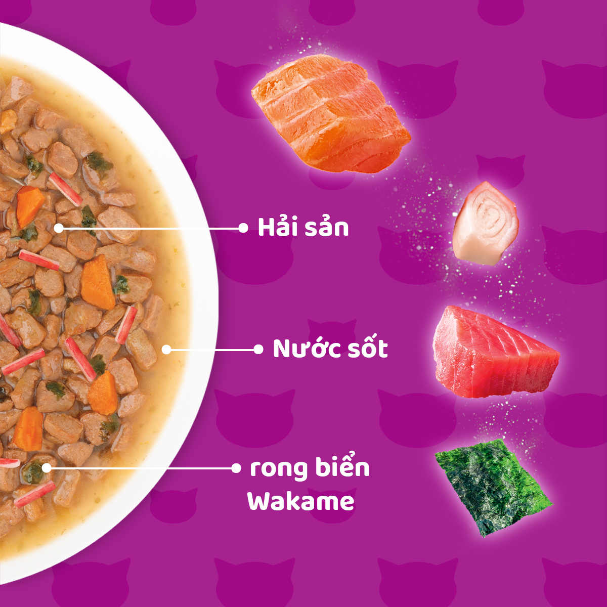 [Quà tặng không bán] WHISKAS® Tasty Mix Thức ăn cho mèo lớn vị hải sản & rong biển Wakame dạng sốt 70g